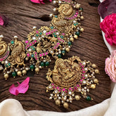 Antique Polish Jadau Kundan Temple Neckpiece-Green & Gold Bead-Pearl-J2273